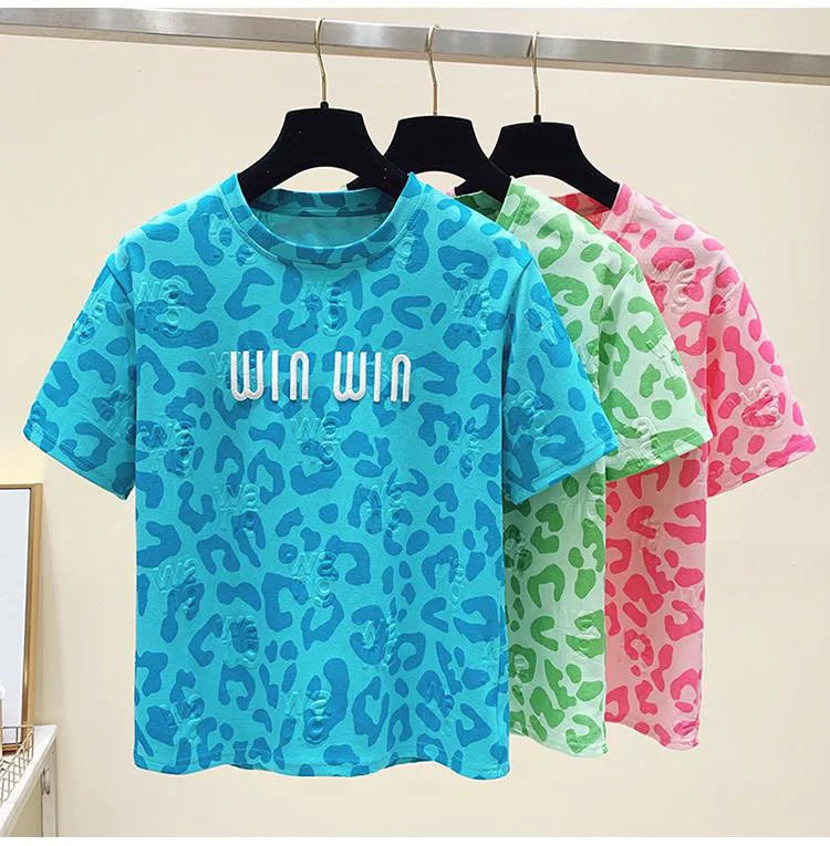 2024 new summer leopard print short sleeved t-shirt for women loose round neck fashionable and chic top trend