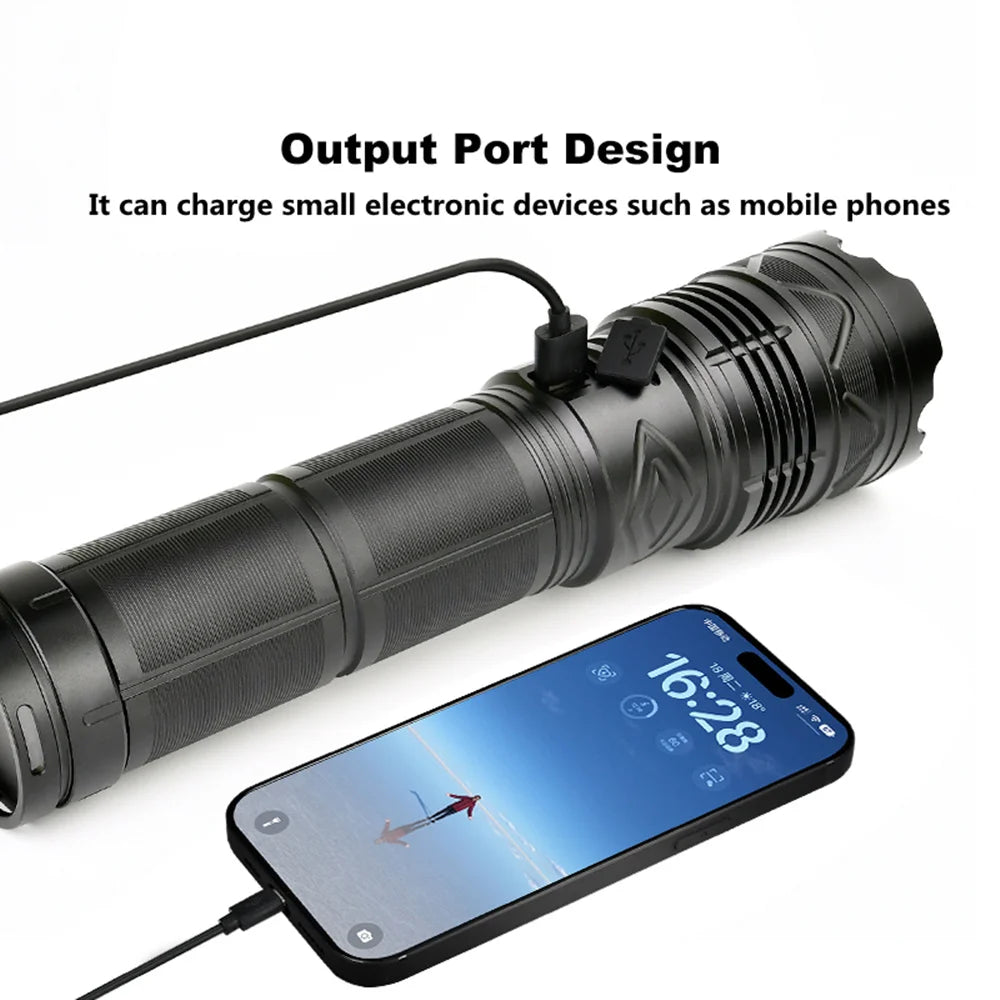 Powerful LED Flashlight Super Bright Spotlight Long Range Zoomable Emergency Torch Outdoor Tactical Lamp lantern Power Display