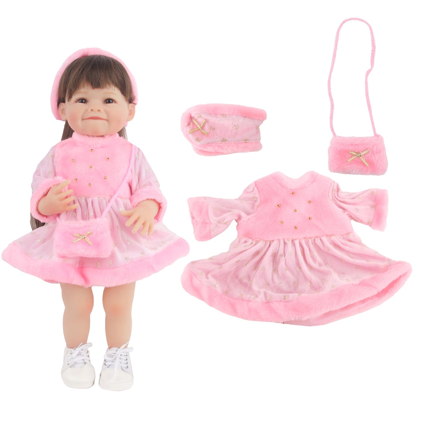 55CM 22 Inches Baby Reborn Girl Doll Full Body Soft Silicone Cute Newborn Dolls With Shoes,Clothes Girl's Best Gift Festival Toy