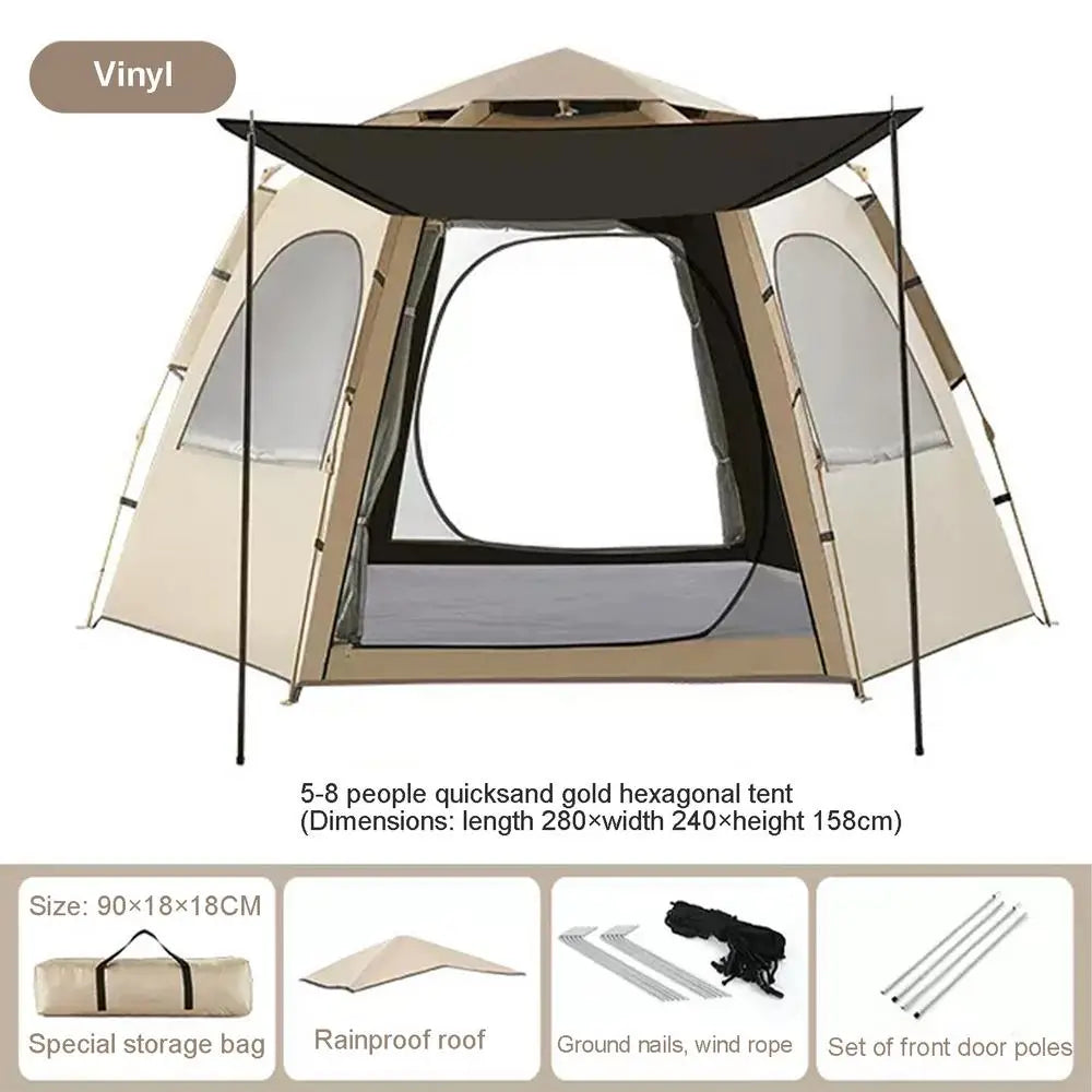 Camping Automatic Tent With Windows Waterproof Pop Up Dome Tent Portable 5-8 Person hexagonal tent with Canopy for camping