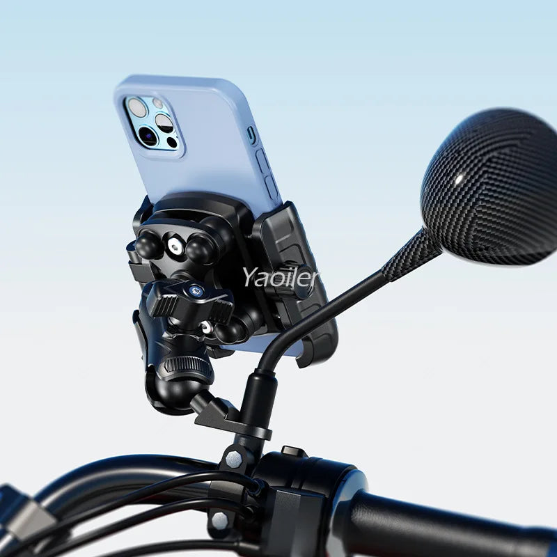 Aluminum Anti-Vibration Motorcycle Phone Mount Holder 1s Lock Camera Friendly Anti-Theft Handlebar for Bike Bicycle Scooter ATV