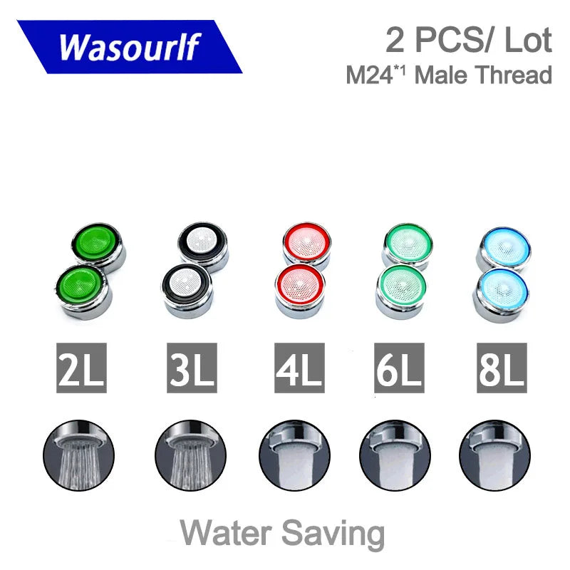 Wasourlf 2PCS Water Saving Faucet Aerator M24 Male Thread 2L 3L 4L Kitchen Tap Replacement Accessories Fitting Bubbler Bathroom