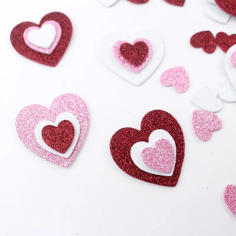 120 PCS Self Adhesive Glitter Heart Foam Stickers DIY Valentine's Day Gift Love Decals Kids Children for Art Craft Party Decor