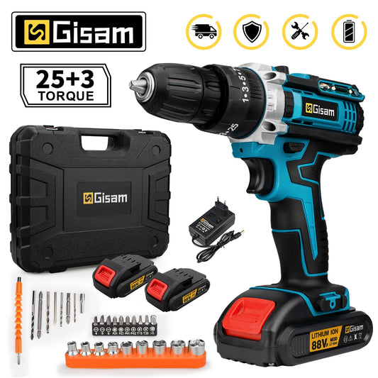 Gisam Cordless Drill Rechargeable Electric Screwdriver Electric Drill Mini Wireless Hand Drill Lithium-Ion Battery Power Tools