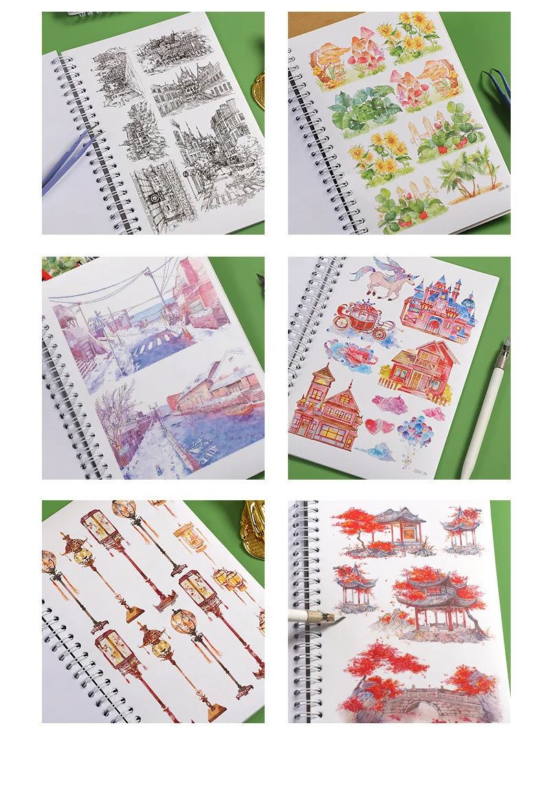 JIANWU 50 Pages/ Book Character Landscape Series No Repeat Retro A5 Sticker Book Creative DIY Journal Decor Collage Stationary