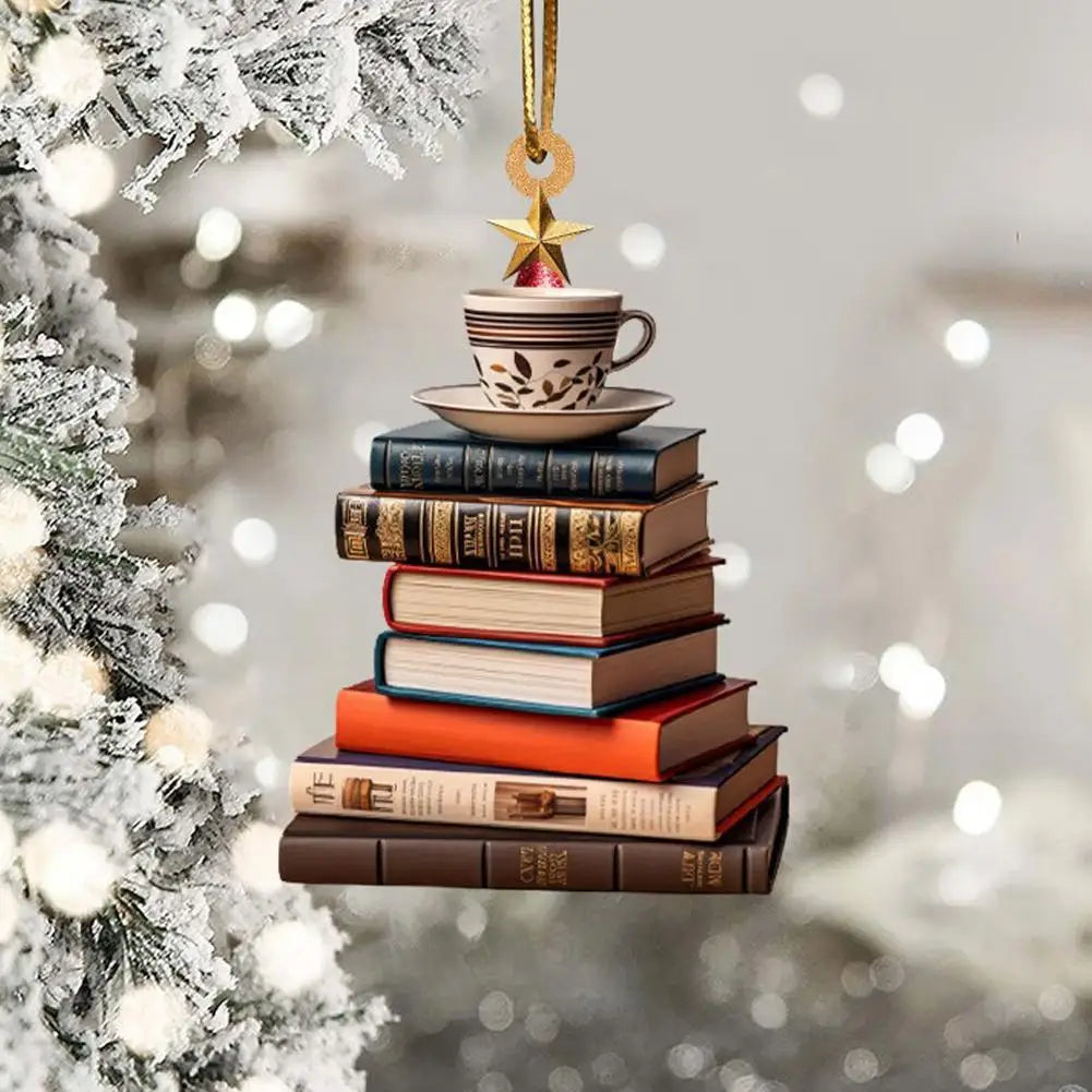 3d Bookshelf Christmas Pendant Flat Printing Book Dogs Diy Xmas Gifts Tree Hanging Crafts Window New Year Drop Dec W0g8