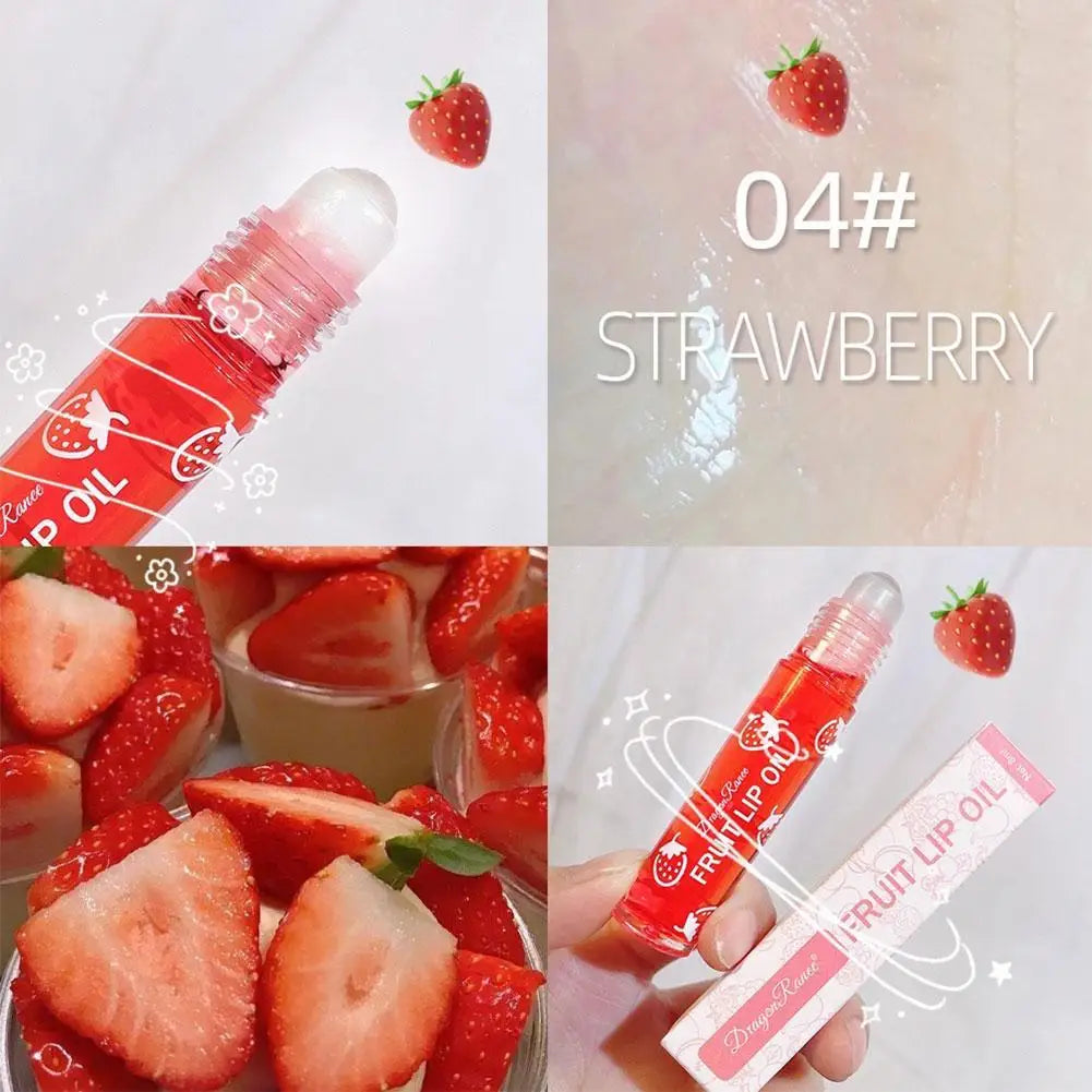 1pc Transparent Hydrating Lip Gloss Fruit Roll-on Balm Lip Makeup Primer Moisturizing Clear Lip Oil Long Lasting Cosmetics