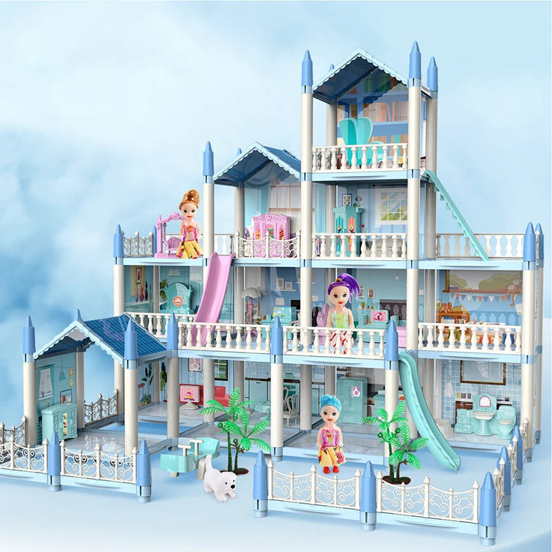 New Diy House Kit Big Dollhouse For Children Bb House Building Doll Furniture Miniature Doll Villas Girls Xmas Gifts Kids Toys