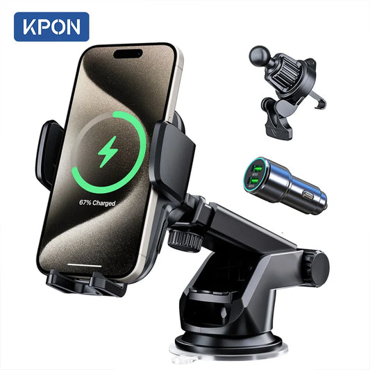 KPON  Car Wireless Charger Car Phone Holder Auto 15W for iPhone 15 Samsung Xiaomi Phone Holder  Air Vent Mount Holder Thick Case