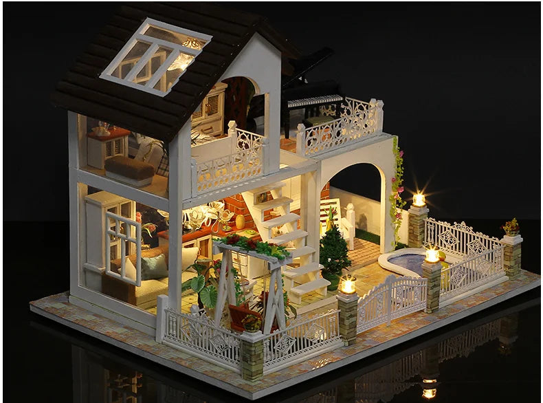 DIY Dollhouse Wooden doll Houses Miniature Doll House Furniture Kit Casa Music Led Toys for Children Birthday Gift