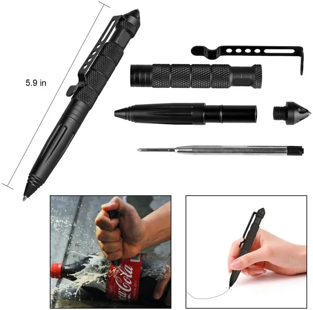 Military Tactical Pen Multifunction Aluminum Alloy Emergency Glass Breaker Pen Outdoor Camping Security Survival Tools