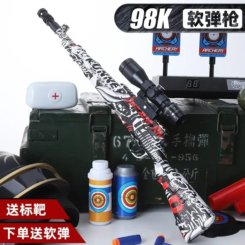 New 98k Sniper Toy Simulation Gun AWM Sniper Gun Model Large Children's Toy Gun Boy Manual Fires Soft Bullets Outdoor Gift