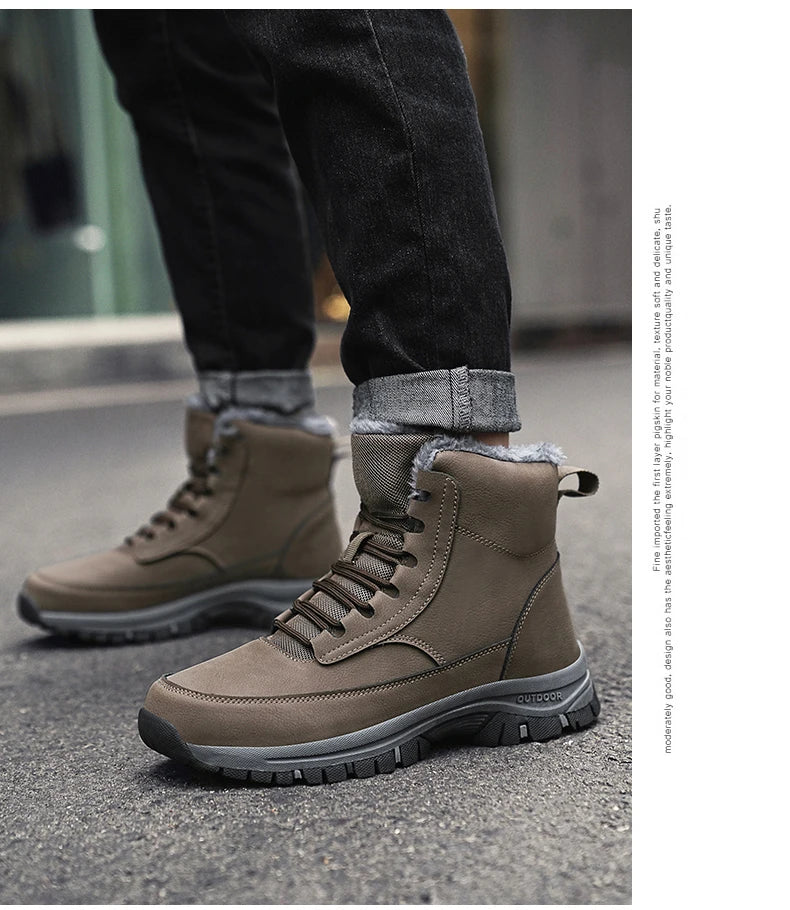 2024 Mens Sneakers Cotton Shoes Winter Plush Trekking Shoe TPR Shoes Non-slip Ankle Boots Waterproof Leather Warm Snow Boots Men