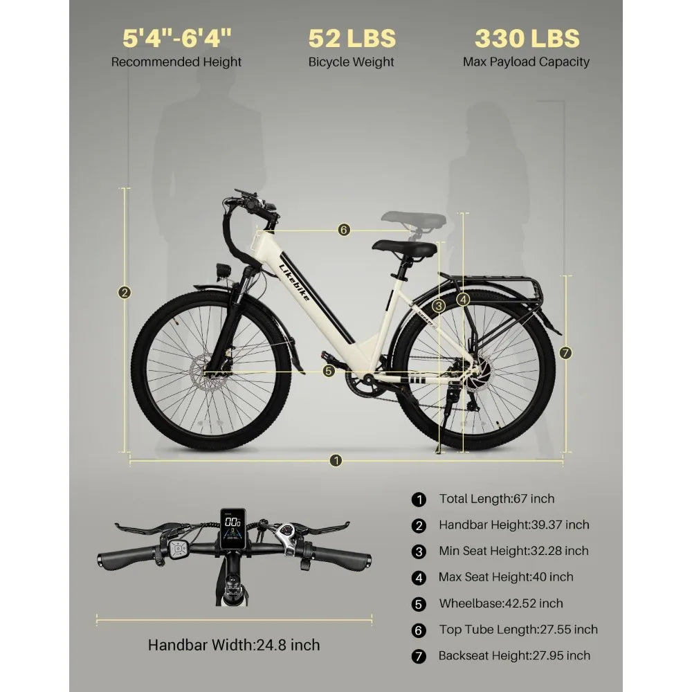 26" Electric Bike for Adults, UL 2849 Certified, Step Through Electric Bicycle 20MPH E-bikes with 7-Speed & Front Suspension