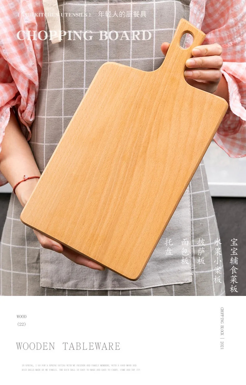 HEMU Beech Chopping Blocks Kitchen Wood Food Plate Wooden Pizza Sushi Bread Whole Wood Tray Cutting Board No Paint