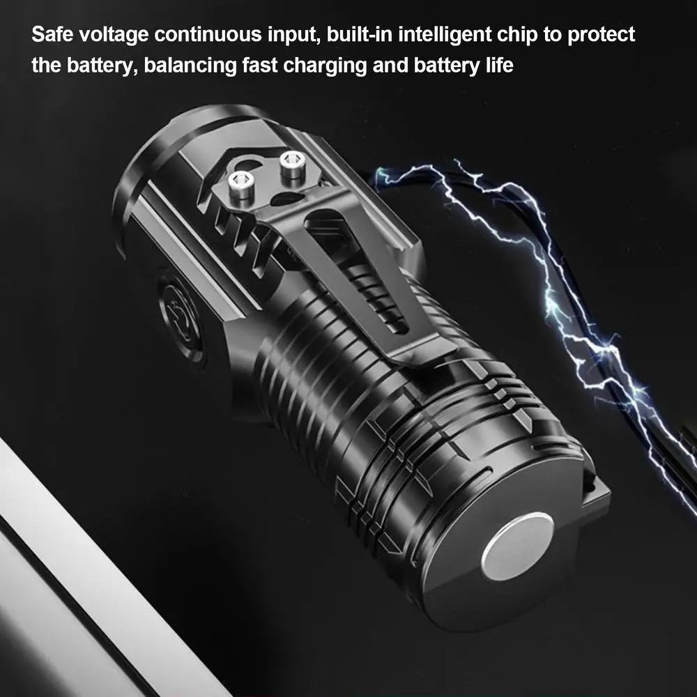 Three-Eyed Small Flashlight Strong Light Type-C Rechargeable Flashlight Super Bright Outdoor Lighting Flash Lights Long-Range