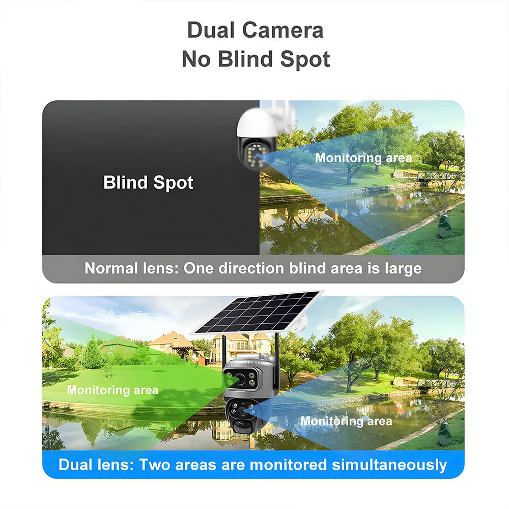 Solar Camera Outdoor Dual Lens 8MP 4G SIM IP 8000mAh Batteries Wireless Video Surveillance V380 Security Protection 360 CCTV