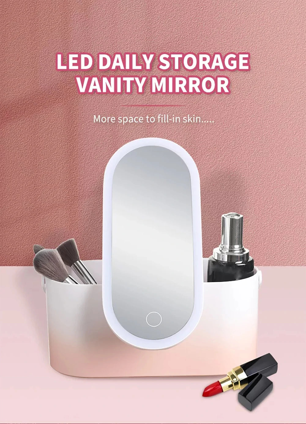 Lighted Makeup Vanity Mirror With Makeup Storage Case Rechargeable LED Light Desktop Makeup Mirror Portable Makeup Beauty Box