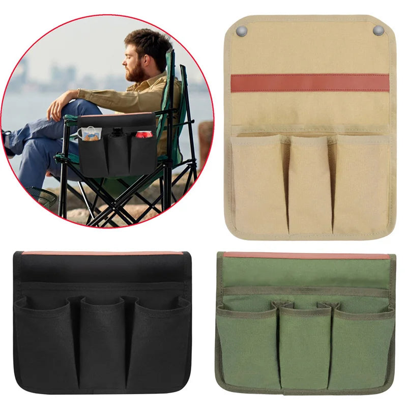 Camping Chair Armrest Storage Bag Canvas Folding Chair Organizer Side Pocket Pouch Bag for Outdoor Camping Picnic Fishing Bag