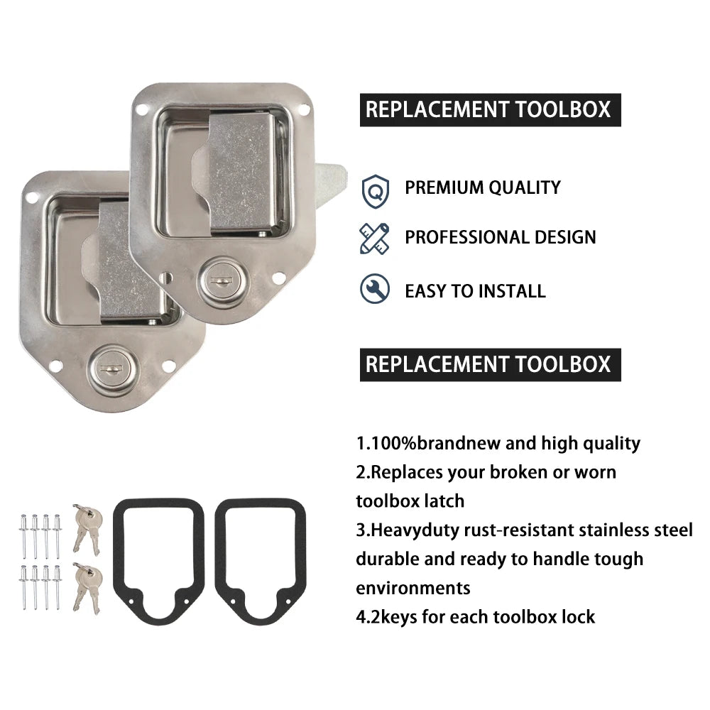 Truck Tool Box Latch Replacement Stainless Steel Toolbox Handle Latch Lock with Keys For RV, UTV, Trailer, ATV, Box, Campers