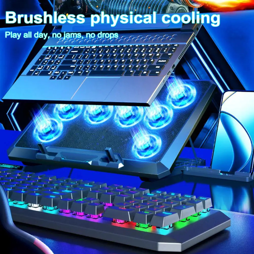 Gaming Laptop Cooler 8 Fans 2 USB Ports With RGB Light HD Display Laptop Cooling Pad Adjustable Notebook Cooler Stand