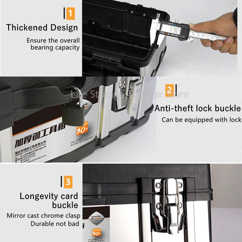 Upgrade Stainless Steel toolbox Professional Tool Box Organizer Box Portable Toolbox Garage Hardware Tool box organizer Large