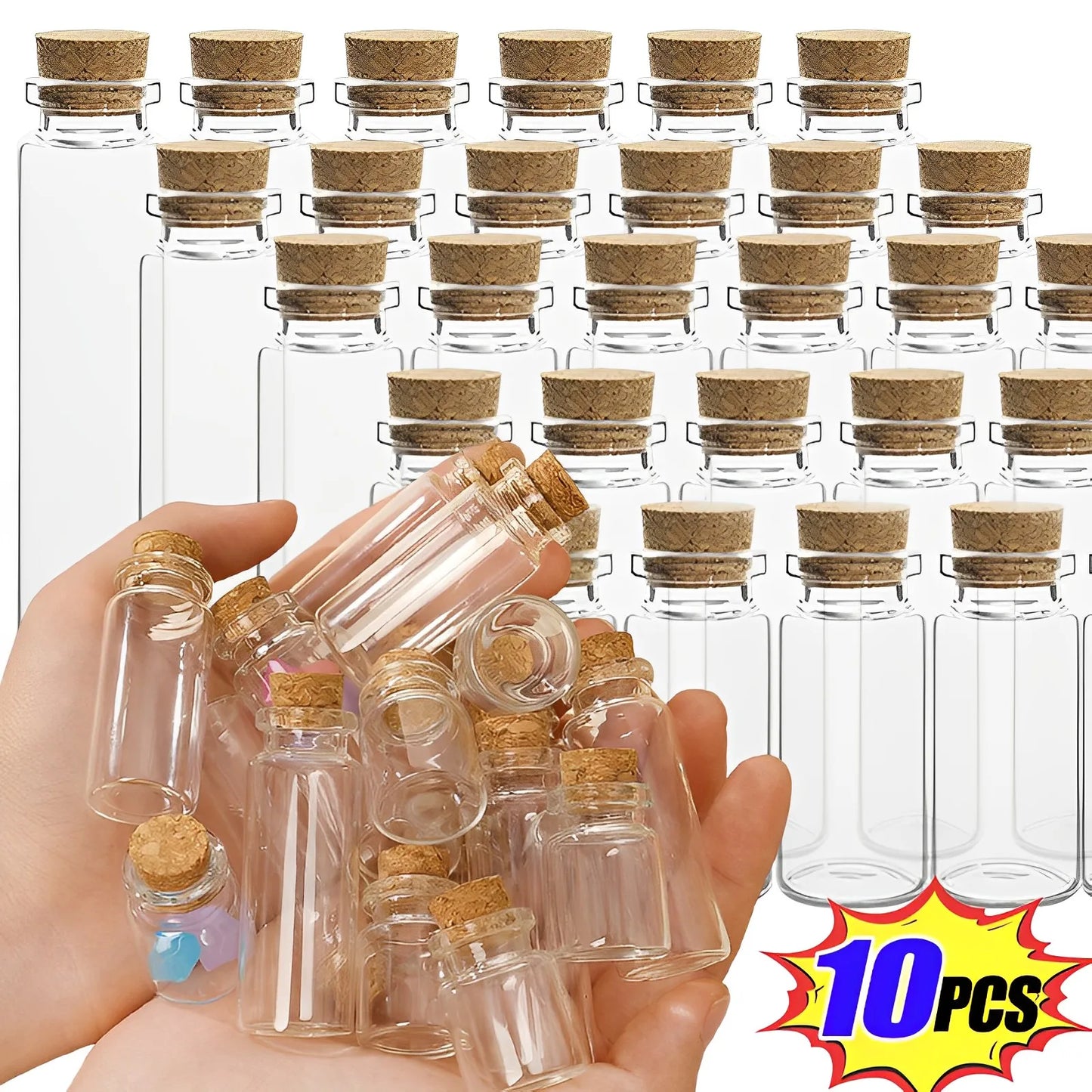 10PCS 5ml-20ml Small Glass Bottles with Cork Stoppers DIY Decoration Mini Glass Vials Cork Message Glass Vial Wishing Bottles