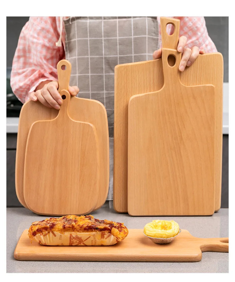 HEMU Beech Chopping Blocks Kitchen Wood Food Plate Wooden Pizza Sushi Bread Whole Wood Tray Cutting Board No Paint