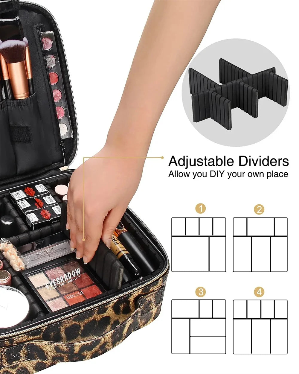 Portable Storage Bag with Adjustable Dividers for Cosmetic Beauty Organizer Nail Tool Large Capacity Travel Makeup Case