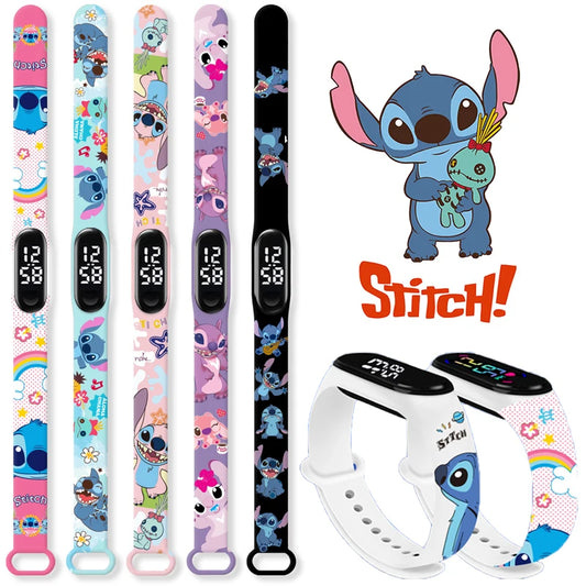 Disney Kids Watch Lilo & Stitch Anime LED Luminous Watch Waterproof Electronic Sports Silicone Watch for Kids Birthday Gift