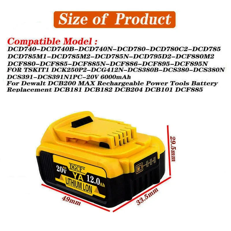 20V 6Ah MAX Lithium Battery Power Tool Replacement for DeWalt DCB184 DCB181 DCB182 DCB200 20V 6A 8A 12A 18V 20V Lithium Battery