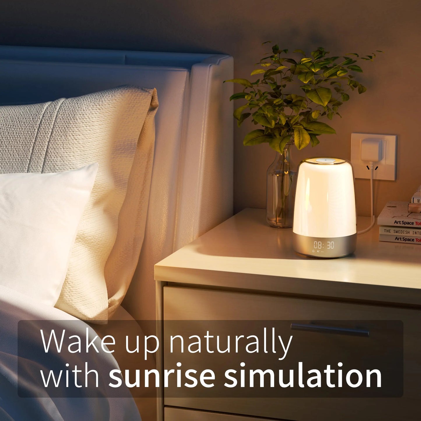 Sunrise Alarm Clock Wake up LED Night Light with Sunrise Simulation Dimmable Ambient Touch Bedsides Lamp 6 RGB Color for Bedroom