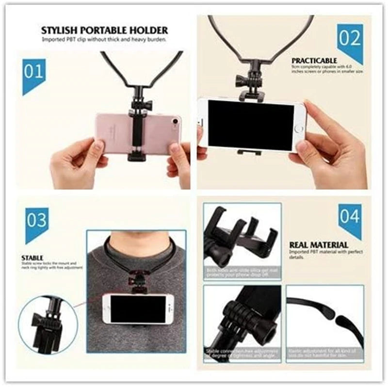 Hands Free Wearable Neck Holder Lazy Phone Stand Universal Hanging Mount for IPhone 15ProMax Samsung GoPro Dock Station Bracket