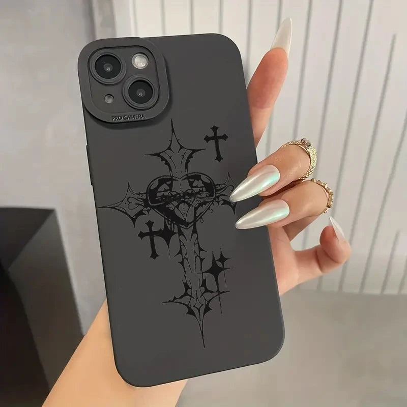 Phone Case For iPhone 16 15 14 11 12 13 Pro Max Mini 7 8 Plus X XR XS Max SE 2020 2022 Black Cross Print Shockproof Soft Cover