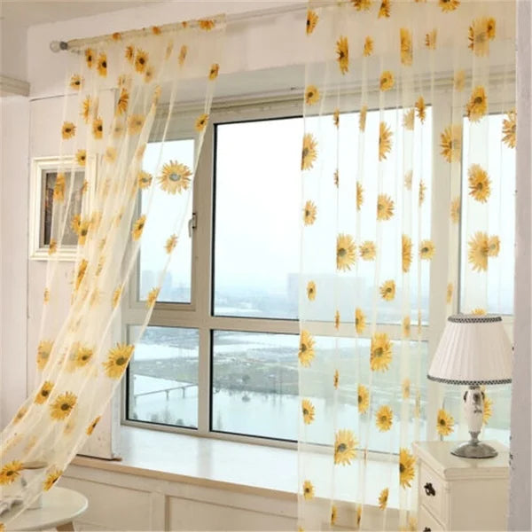 1PCS Sunflower Window Panels Drapes Curtains Sheer Voile Tulle Home Room 100*200cm