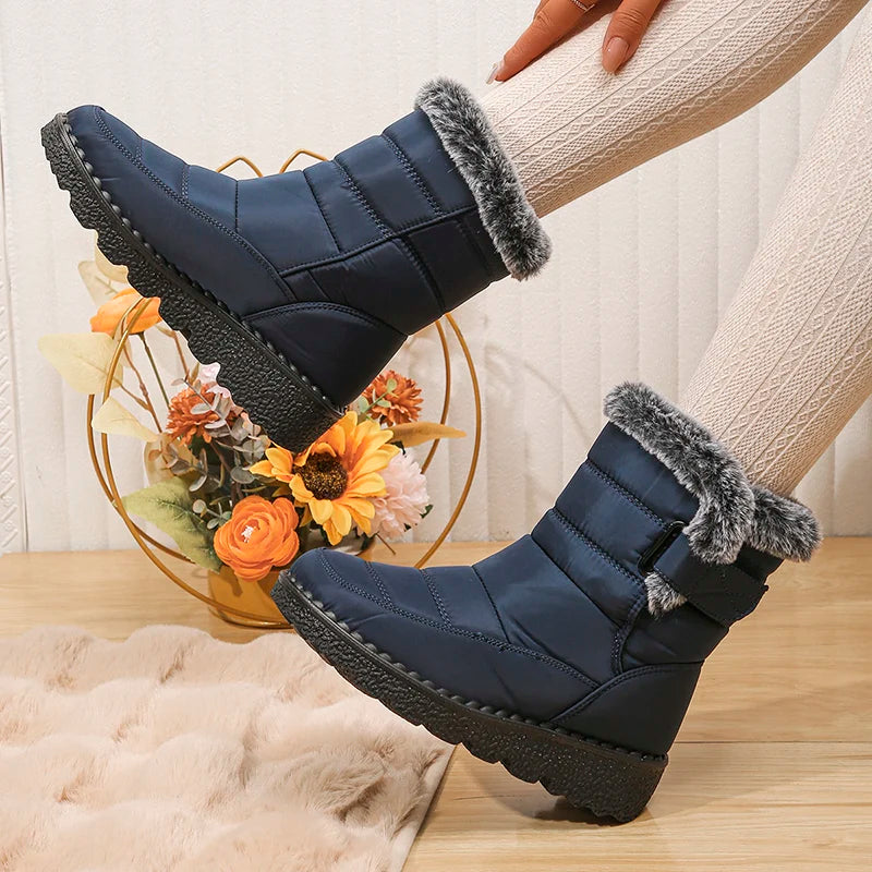 2024 Waterproof Snow Boots for Women Winter Shoes Faux Fur Plush Ankle Boots Woman Plus Size Non-Slip Warm Cotton Botas Mujer