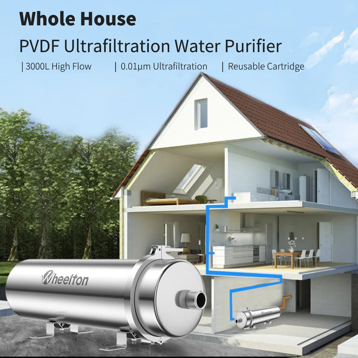 3000L/H Well Water Whole House Filtration System PVDF UF Purifier Filtration Stainless Steel 304 Drink Straight UF Filters