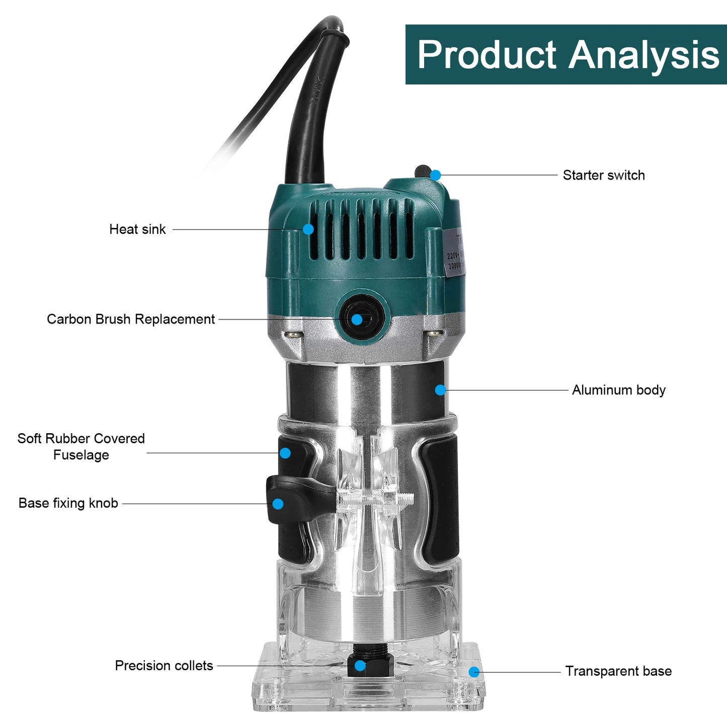 Electric Trimmer Multifunctional Wood Milling Trimming Engraving Slotting Machine Versatile Woodworking Router Power Tool 800W