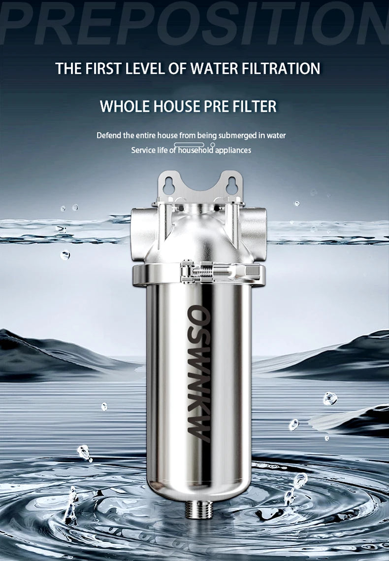 10 inches Pre Filter Purifier Whole House Spin Down Sediment Water Filter Central Prefilter System Backwash Stainless Steel Mesh