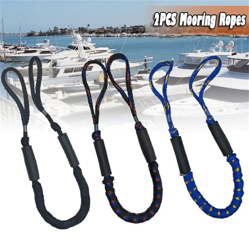 2pcs Safety Dock Mooring Ropes 4FT Elastic Stretchable Kayak Docking Ropes Boat Accessories