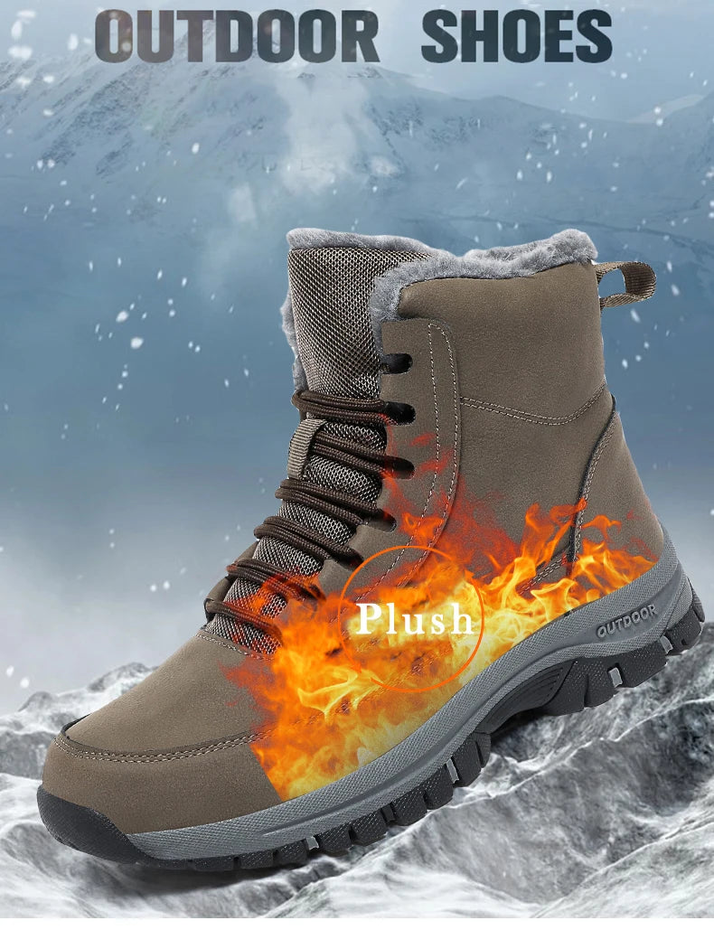 2024 Mens Sneakers Cotton Shoes Winter Plush Trekking Shoe TPR Shoes Non-slip Ankle Boots Waterproof Leather Warm Snow Boots Men