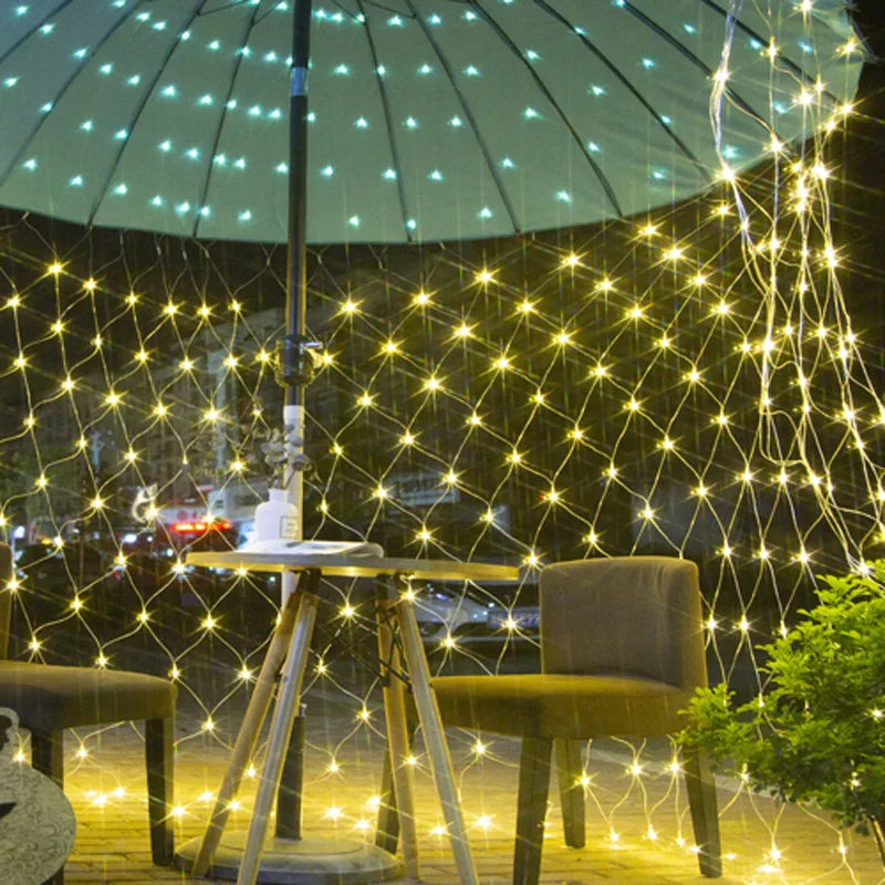 Solar Power Remote control Led Net String Lights Street Garlands Christmas Outdoor New Year Wedding Party Fairy Garden Decor