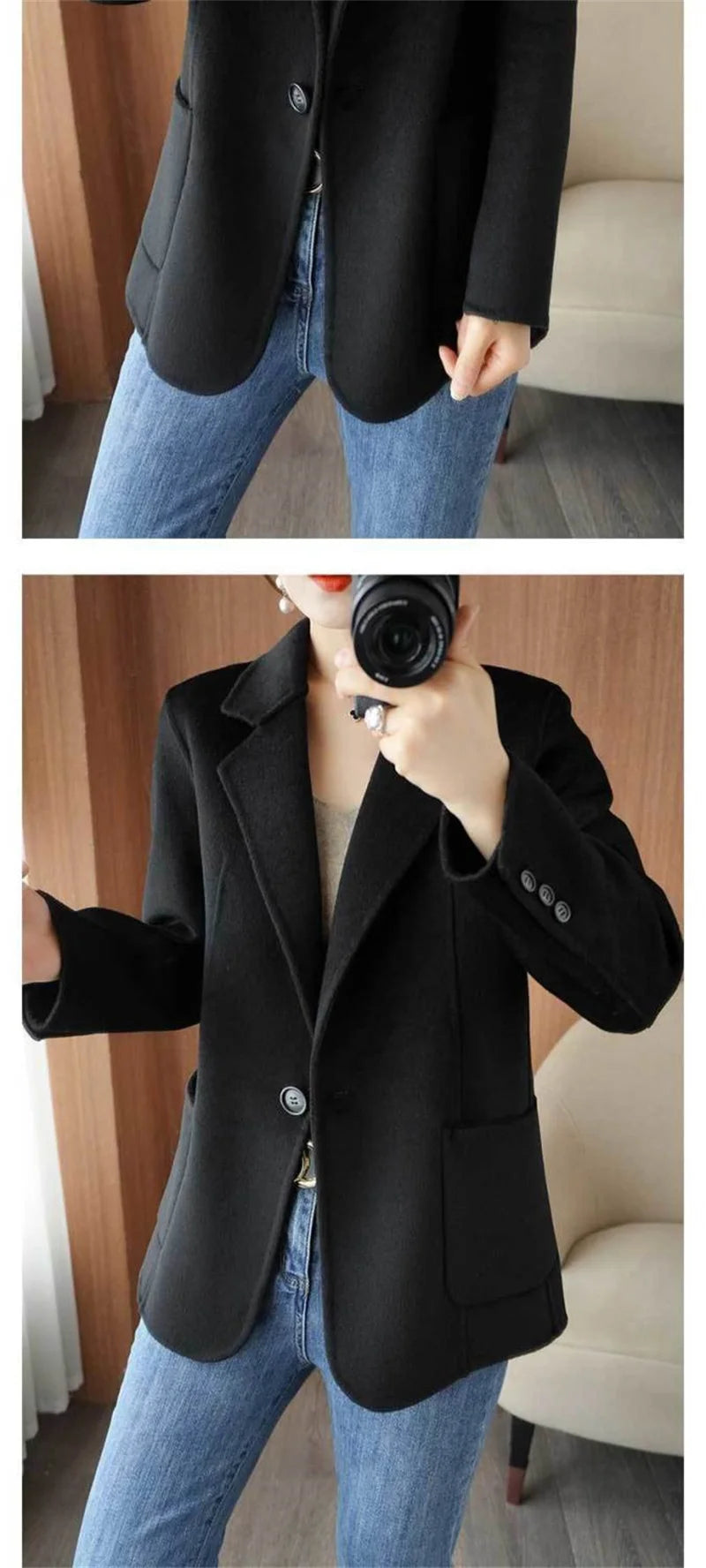 2024 Women Woolen Blazer Jacket Female Lining Autumn Suit Coat Femme Autumn And Winter Thickening Wool Blazer Coats Large Size