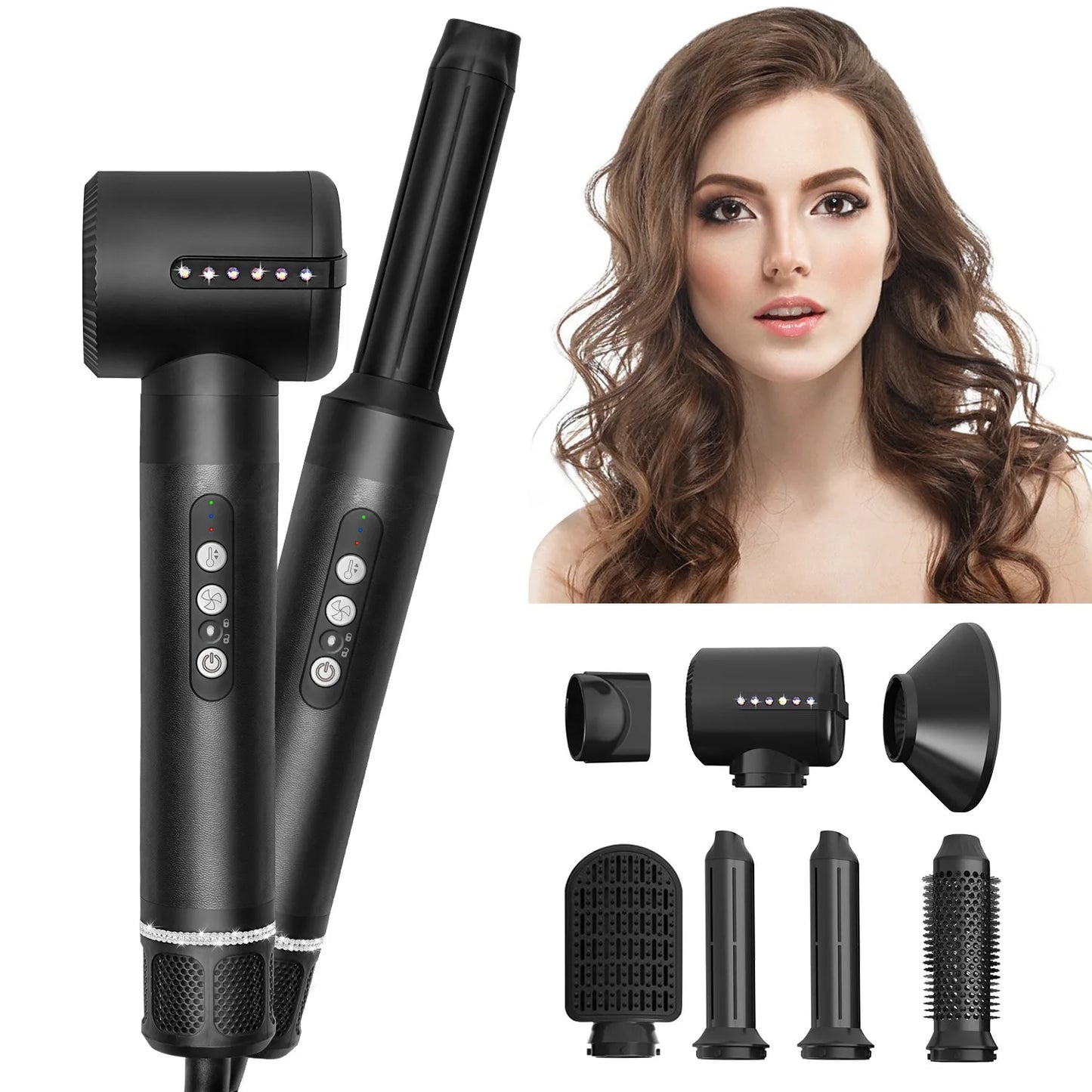 Professional Hair Dryer 7 In 1 High Speed Hair Dryer Hair Straightener Electric Curler Multifunctional Styling Tool Set