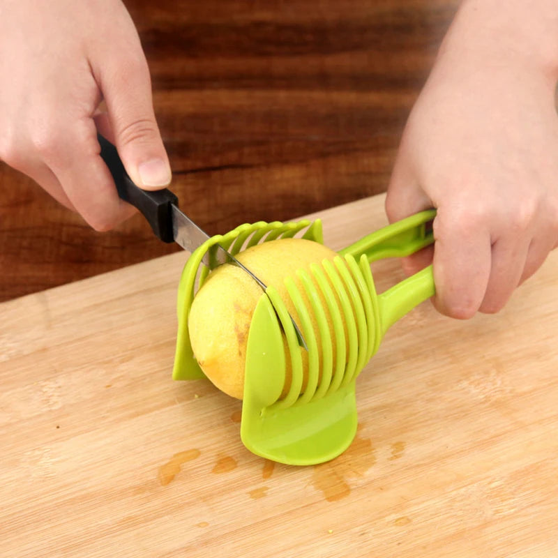 Kitchen Gadgets Handy Stainless Steel Onion Holder Potato Tomato Slicer Vegetable Fruit Cutter Safety Cooking Tools Accessories