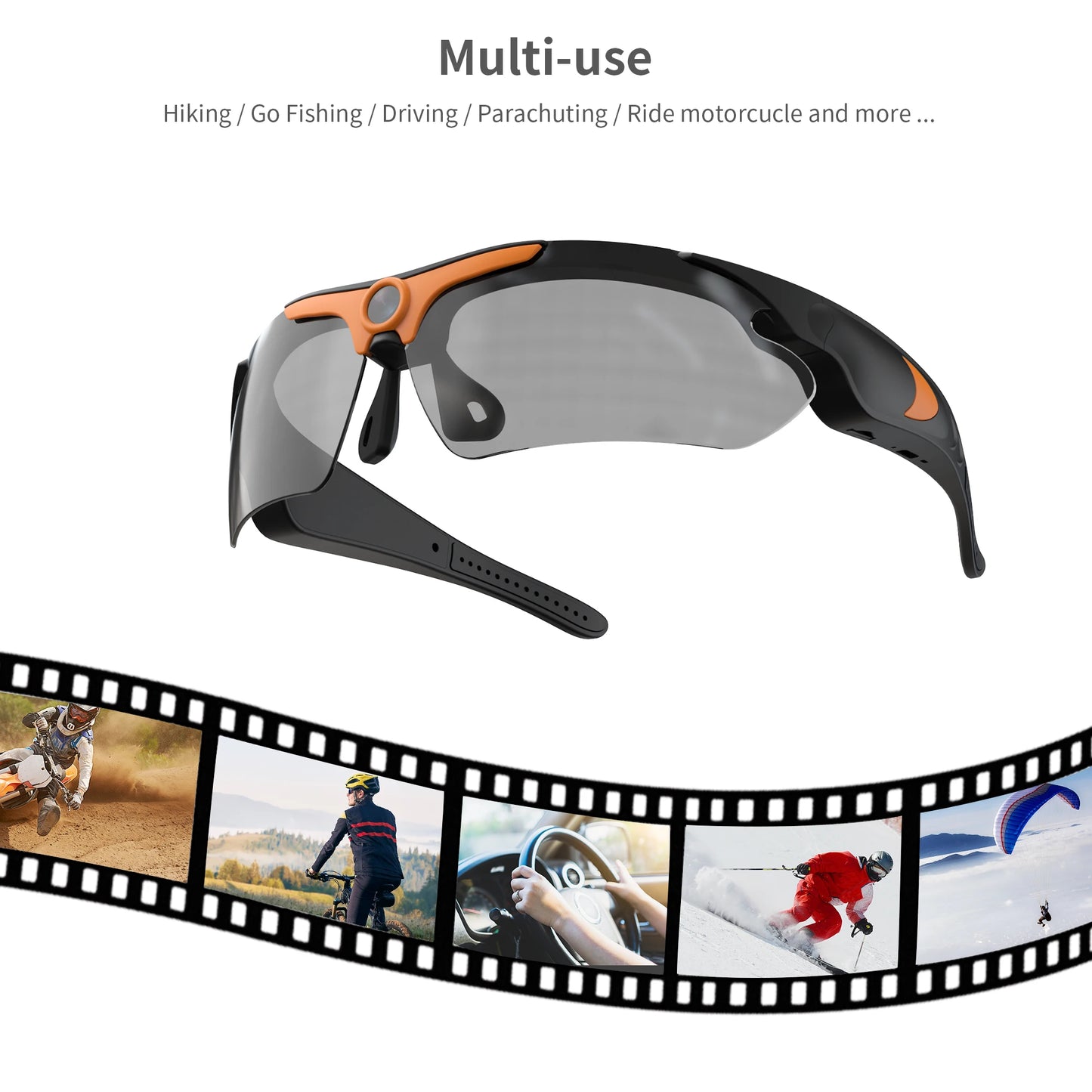 HD 1080P Smart Video Camera Outdoor Cycling Glasses Polarized Lens Smart Camcorder Security Protection Record Wearable Camera