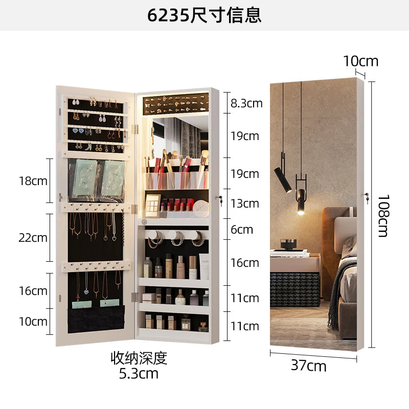 Dressing mirror, bedroom, multifunctional jewelry storage cabinet, household full body mirror, minimalist floor mirror