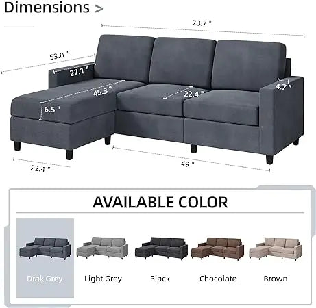 Faux Leather/Linen Fabric Sectional Sofa Couch, Modern L-Shaped Modular Couch Upholstered 3/6 Seaters Living Room Sofa Couch