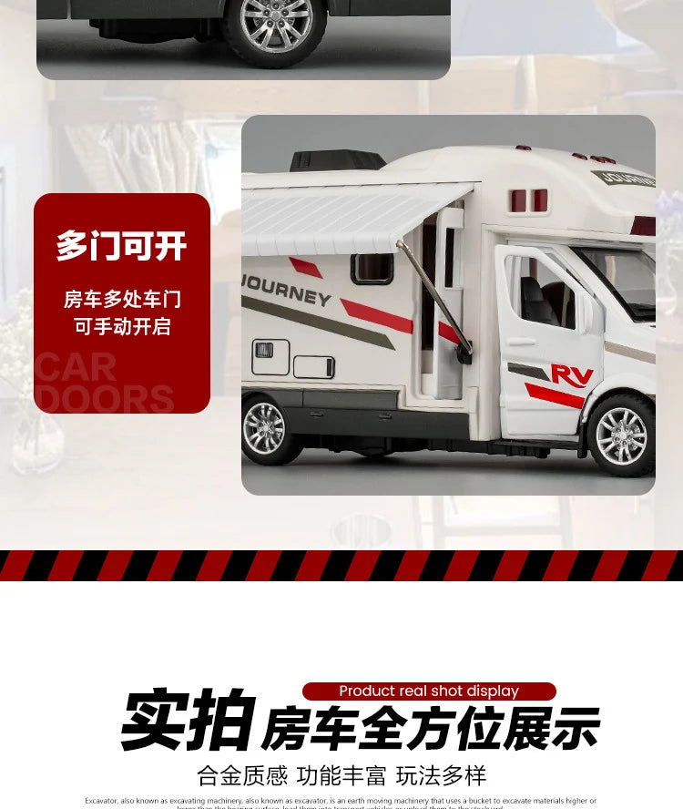 New 1:30 Alloy Luxury RV Caravan Car Model Metal Camper Van Motorhome Touring Car Vehicles Model Sound and Light Kids Toys Gifts