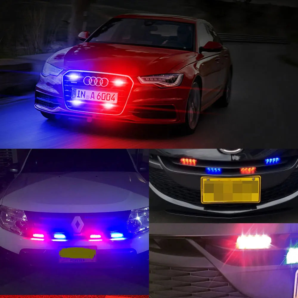 4led Strobe Led warning light police red blue flashing beacon CAR GRILLE SIGNAL LAMP Emergency lights Warning taillights Flasher